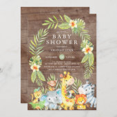 ジャングルサファリ素朴ボーイ赤ちゃんシャワー招待状 招待状 (正面/裏面)