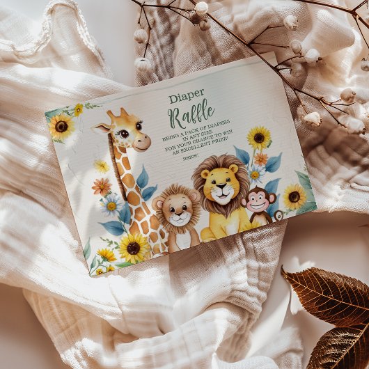 ジャングルサファリ素朴ーの動物のラッフルおむつ エンクロージャーカード