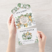 ジャングルサファリ素朴ー動物の男の子の赤ちゃんシャワー オールインワン招待状 (貼ってはがせる)