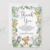 ジャングルサファリ素朴ー動物の緑の赤ちゃんシャワー サンキューカード (正面)