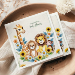 ジャングルサファリ素朴ー動物の赤ちゃんシャワー スタンダードカクテルナプキン