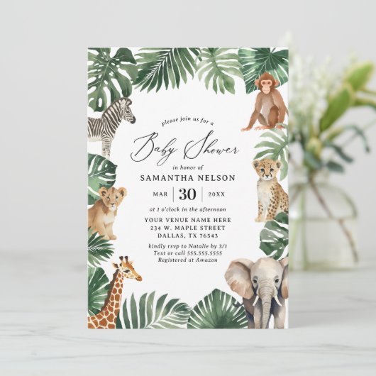 ジャングルサファリ緑のベビーシャワー 招待状 (スタンド正面)