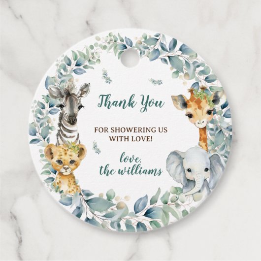 ジャングルサファリ緑の赤ちゃんシャワーありがとう フェイバータグ (正面)