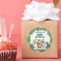 ジャングルサファリ誕生日クラシックラウンドステッカー