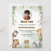 ジャングルサファリ誕生日ボーイ招待状ワイルドワン 招待状 (正面)