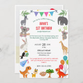 ジャングルサファリ誕生日招待状ワイルドワンテーマ 招待状 (正面/裏面)