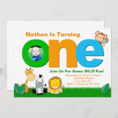 ジャングルサファリ誕生日招待状1歳の誕生日 招待状 (正面/裏面)