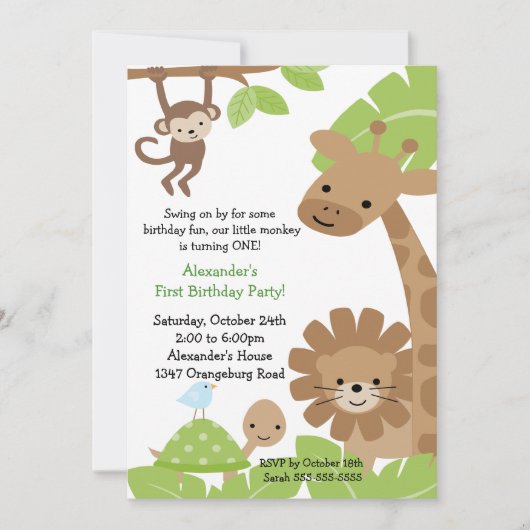 ジャングルサファリ誕生日招待状 招待状 (正面)