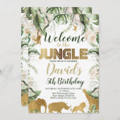 ジャングルサファリ誕生日、任意の年齢、ジャングルアニマル 招待状 (正面/裏面)