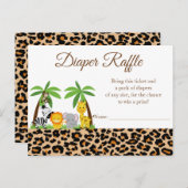 ジャングルサファリ赤ちゃんシャワーおむつラッフルカード インビテーションポストカード (正面/裏面)