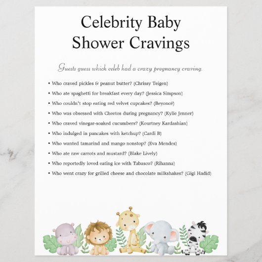 ジャングルサファリ赤ちゃんシャワーゲーム チラシ (正面)