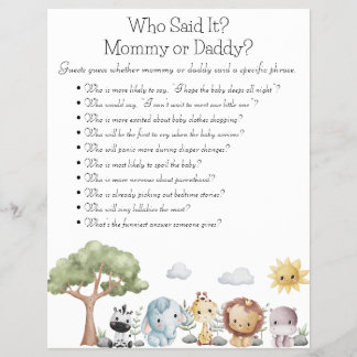 ジャングルサファリ赤ちゃんシャワーゲーム チラシ