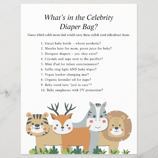 ジャングルサファリ赤ちゃんシャワーゲーム チラシ (正面)