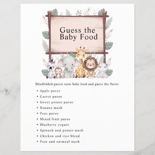 ジャングルサファリ赤ちゃんシャワーゲーム チラシ (正面)