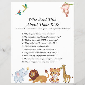 ジャングルサファリ赤ちゃんシャワーゲーム チラシ