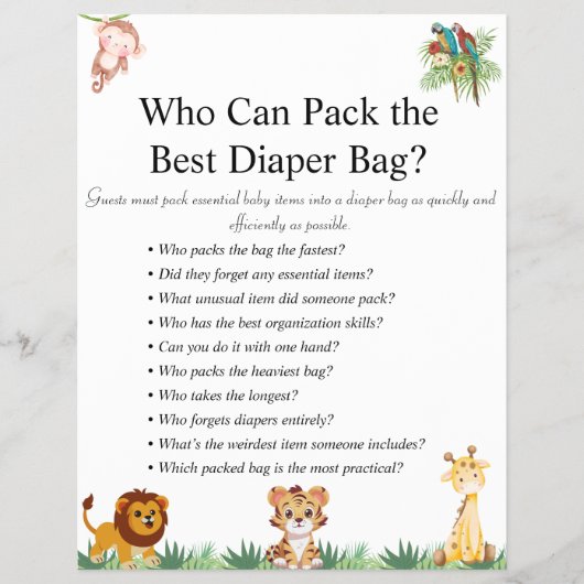 ジャングルサファリ赤ちゃんシャワーゲーム チラシ (正面)