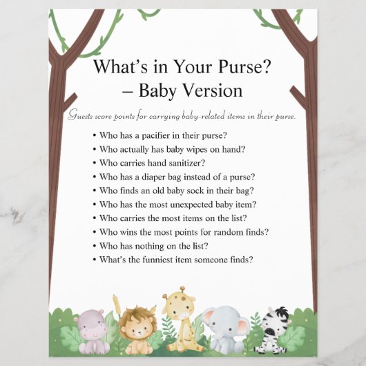 ジャングルサファリ赤ちゃんシャワーゲーム チラシ (正面)