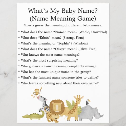 ジャングルサファリ赤ちゃんシャワーゲーム チラシ (正面)