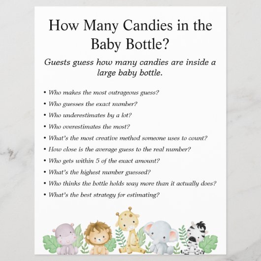 ジャングルサファリ赤ちゃんシャワーゲーム チラシ (正面)