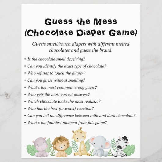 ジャングルサファリ赤ちゃんシャワーゲーム チラシ (正面)