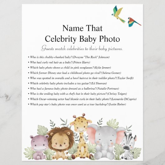 ジャングルサファリ赤ちゃんシャワーゲーム チラシ (正面)