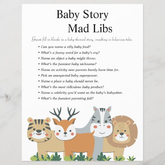 ジャングルサファリ赤ちゃんシャワーゲーム チラシ (正面)