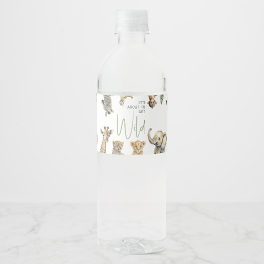 ジャングルサファリ野生の赤ちゃんシャワーを取得しようとしている ペットボトルラベル (正面)