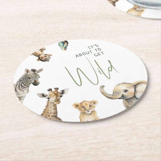 ジャングルサファリ野生の赤ちゃんシャワーを取得しようとしている ラウンドペーパーコースター (アングル)