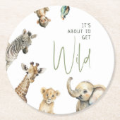 ジャングルサファリ野生の赤ちゃんシャワーを取得しようとしている ラウンドペーパーコースター (正面)