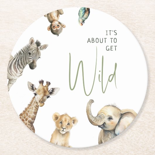 ジャングルサファリ野生の赤ちゃんシャワーを取得しようとしている ラウンドペーパーコースター (正面)