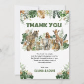 ジャングルサファリ野生動物の男の子のシャワー サンキューカード (正面)