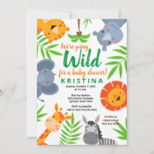 ジャングルサファリ野生動物の緑の赤ちゃんシャワー 招待状 (正面)