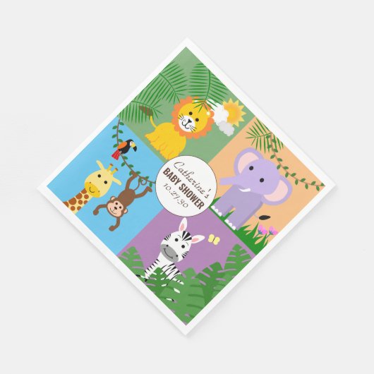 ジャングルサファリ野生動物の赤ちゃんシャワーカラフル スタンダードランチョンナプキン (角)