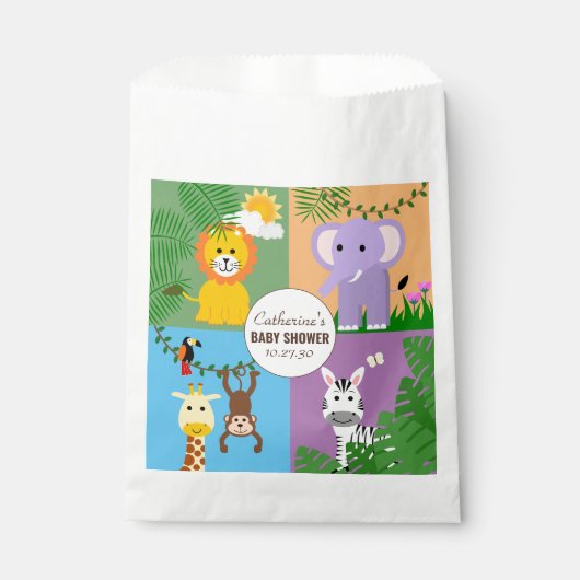 ジャングルサファリ野生動物の赤ちゃんシャワーカラフル フェイバーバッグ (正面)