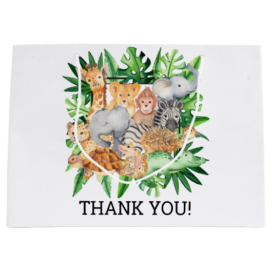 ジャングルサファリ1st誕生日パーティーありがとう ラージペーパーバッグ (正面)