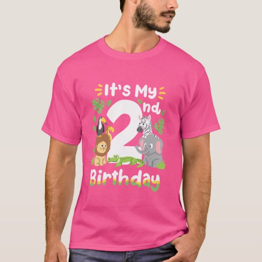 ジャングルサファリ2歳の誕生日の動物園アニマル2歳 Tシャツ (正面)