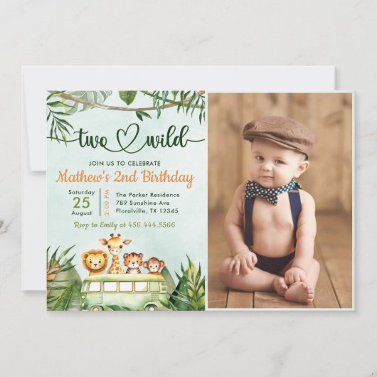 ジャングルサファリ2野生の誕生日の写真 招待状 (正面)