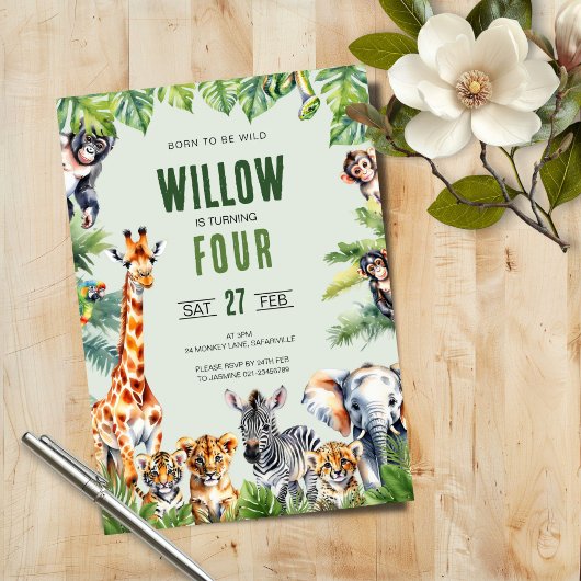 ジャングルサファリ4th誕生日招待状 招待状