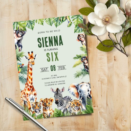 ジャングルサファリ6th誕生日招待状 招待状