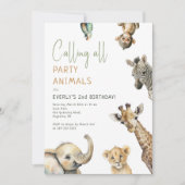 ジャングルサファリ「すべてのパーティー動物を呼ぶ」誕生日 招待状 (正面)