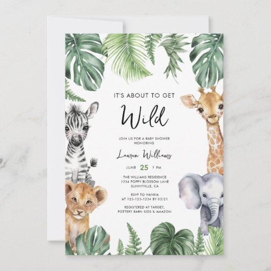 ジャングルサファリ ベイビーシャワー ワイルドになるぜー！ 招待状 (正面)