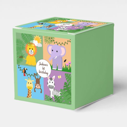 ジャングルサファリ ワイルドアニマル キッズ バースデー カラフル フェイバーボックス (正面サイド)
