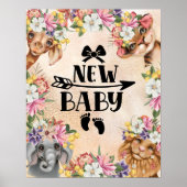 ジャングルサファリ ワイルドワン ベイビーシャワー 水彩画 ゴールド ポスター (正面)