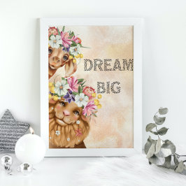 ジャングルサファリ ワイルドワン ベビーシャワー 水彩画 ゴールド ポスター