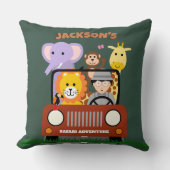 ジャングルサファリ ワイルドワン 動物園の動物 子供の誕生日 クッション (正面)