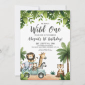 ジャングルサファリ ワイルドワン 1歳の誕生日パーティー 招待状 (正面)