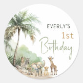 ジャングルサファリ 動物の誕生日パーティー 景品ステッカー ラウンドシール (正面)