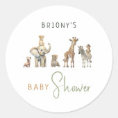 ジャングルサファリ 動物 ベビーシャワー 名前付きギフト ラウンドシール (正面)