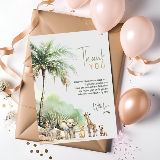 ジャングルサファリ 動物 縦 キッズ 誕生日 サンキューカード