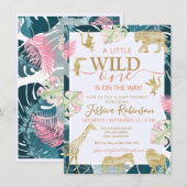 ジャングルサファリ 女の子 ベビーシャワー 招待状 (正面/裏面)